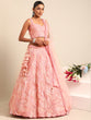 Load image into Gallery viewer, Captivating Coral Pink Net Lehenga Choli Set with Zardosi Embroidery ClothsVilla