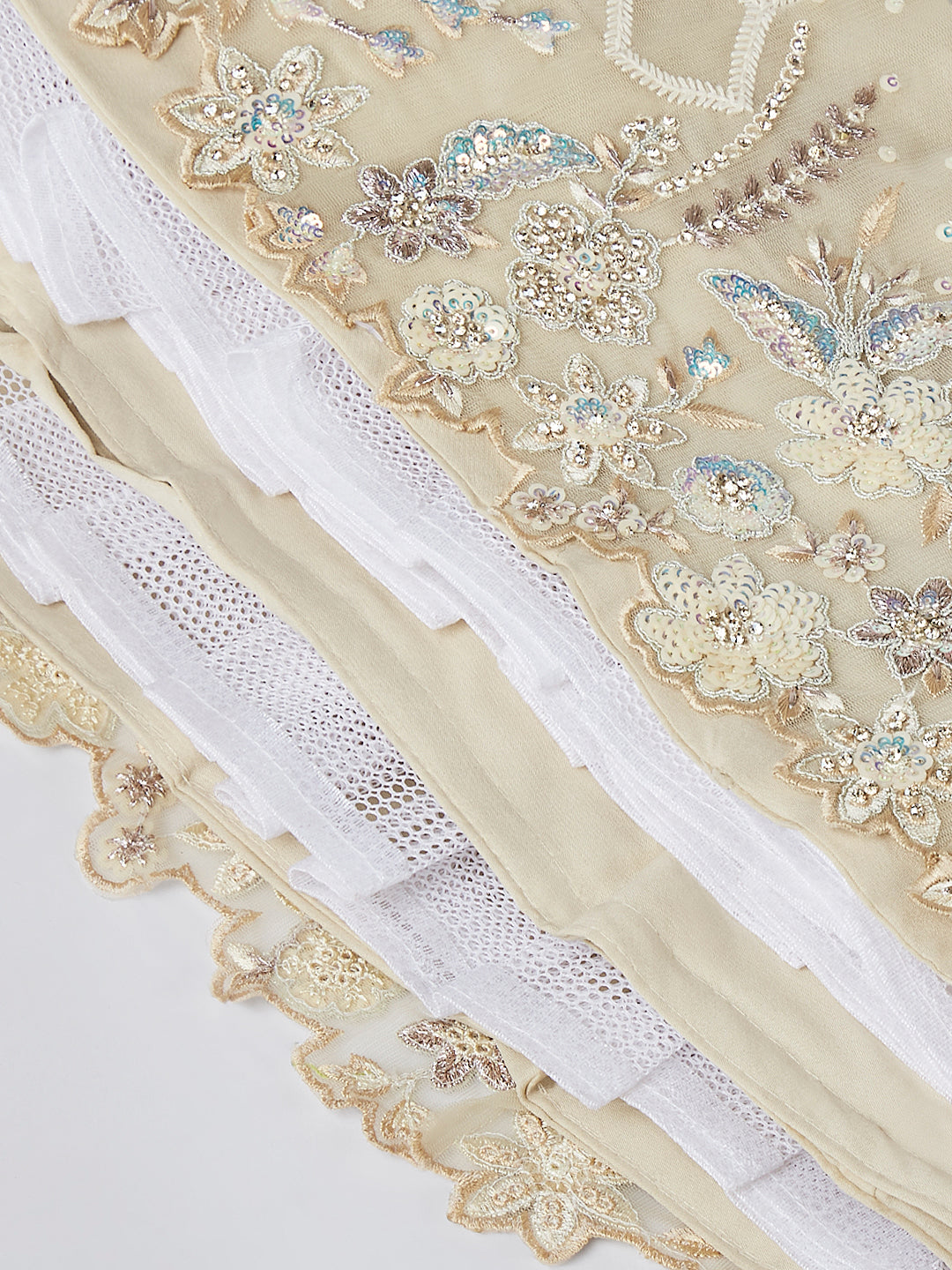 Captivating Cream Net Lehenga with Sequin & Zari Embellishments ClothsVilla