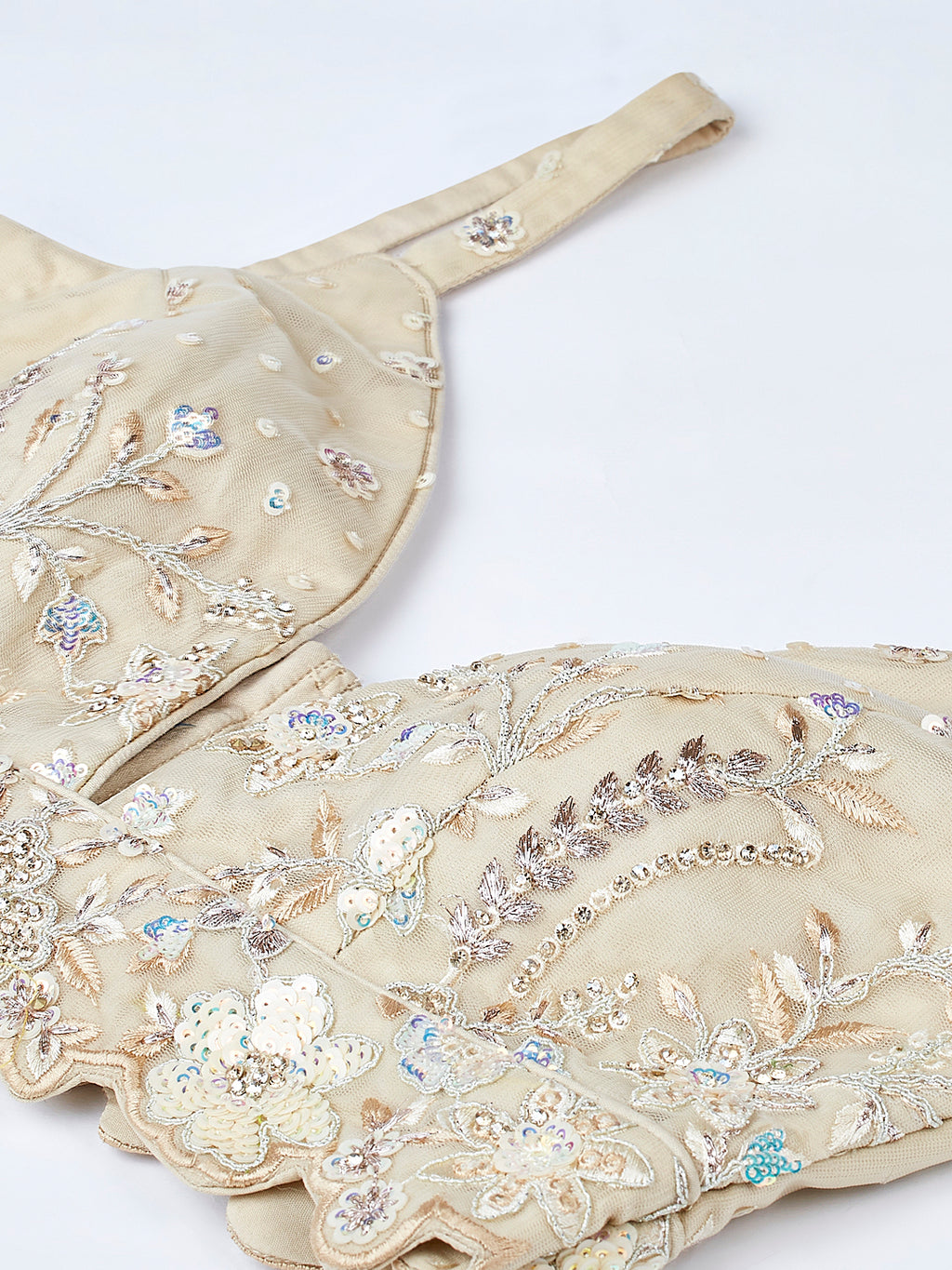 Captivating Cream Net Lehenga with Sequin & Zari Embellishments ClothsVilla