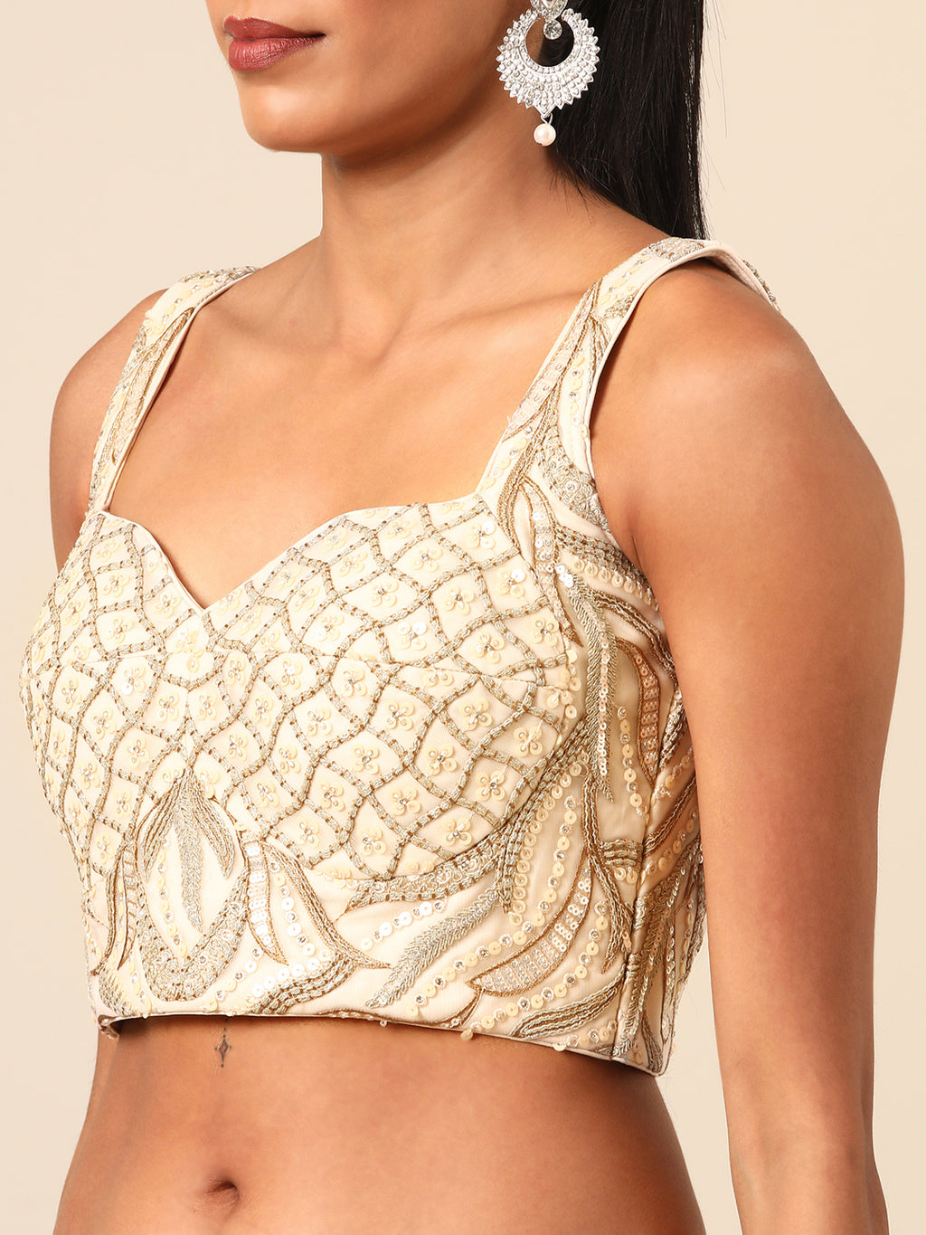 Captivating Cream Zari and Sequin Embroidered Lehenga Choli Set ClothsVilla