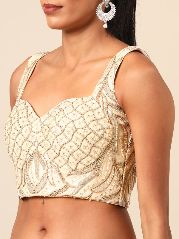 Captivating Cream Zari and Sequin Embroidered Lehenga Choli Set ClothsVilla