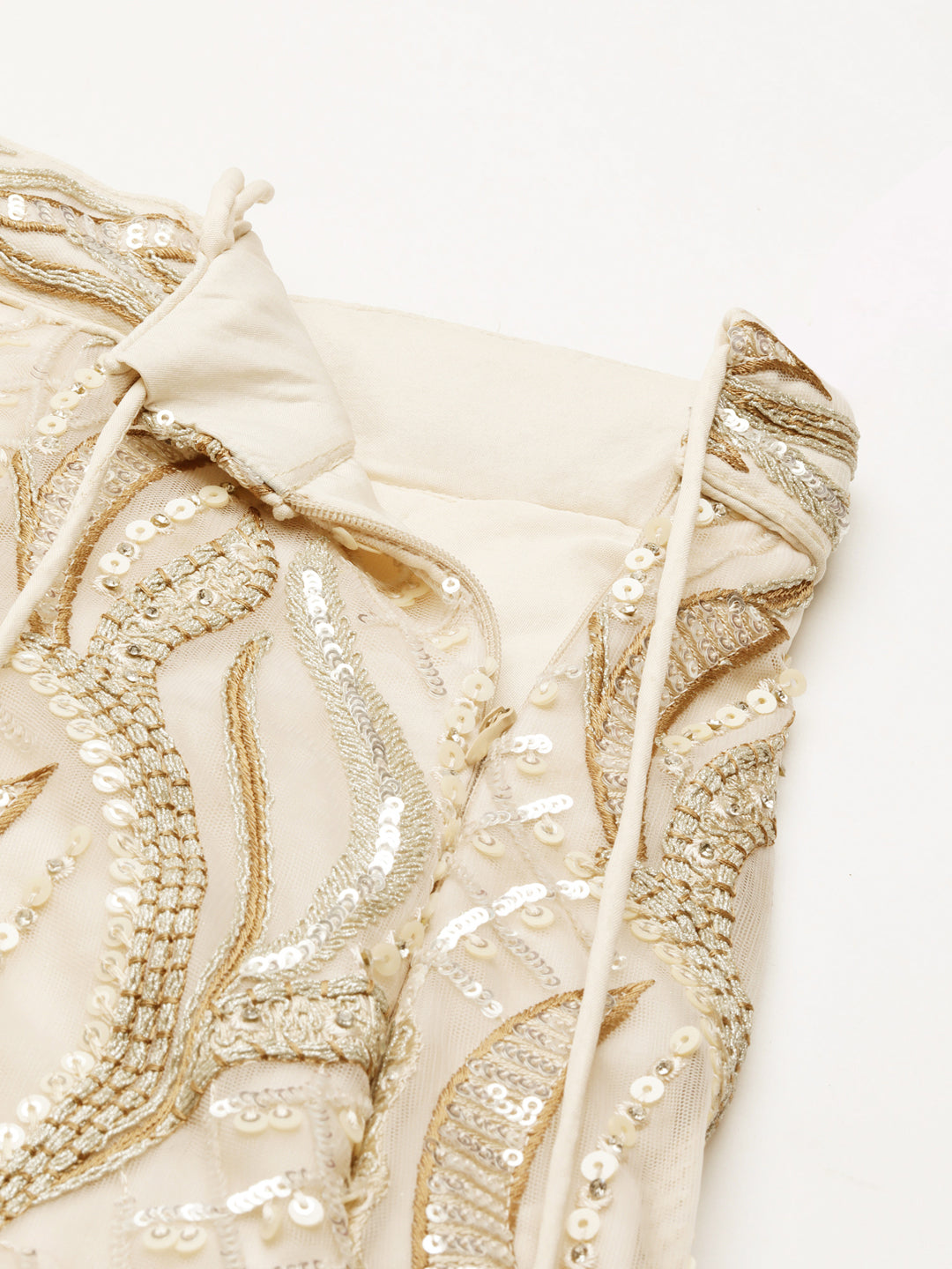 Captivating Cream Zari and Sequin Embroidered Lehenga Choli Set ClothsVilla