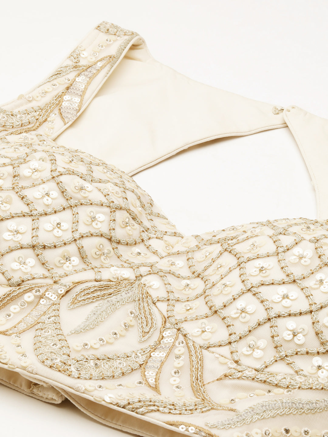Captivating Cream Zari and Sequin Embroidered Lehenga Choli Set ClothsVilla