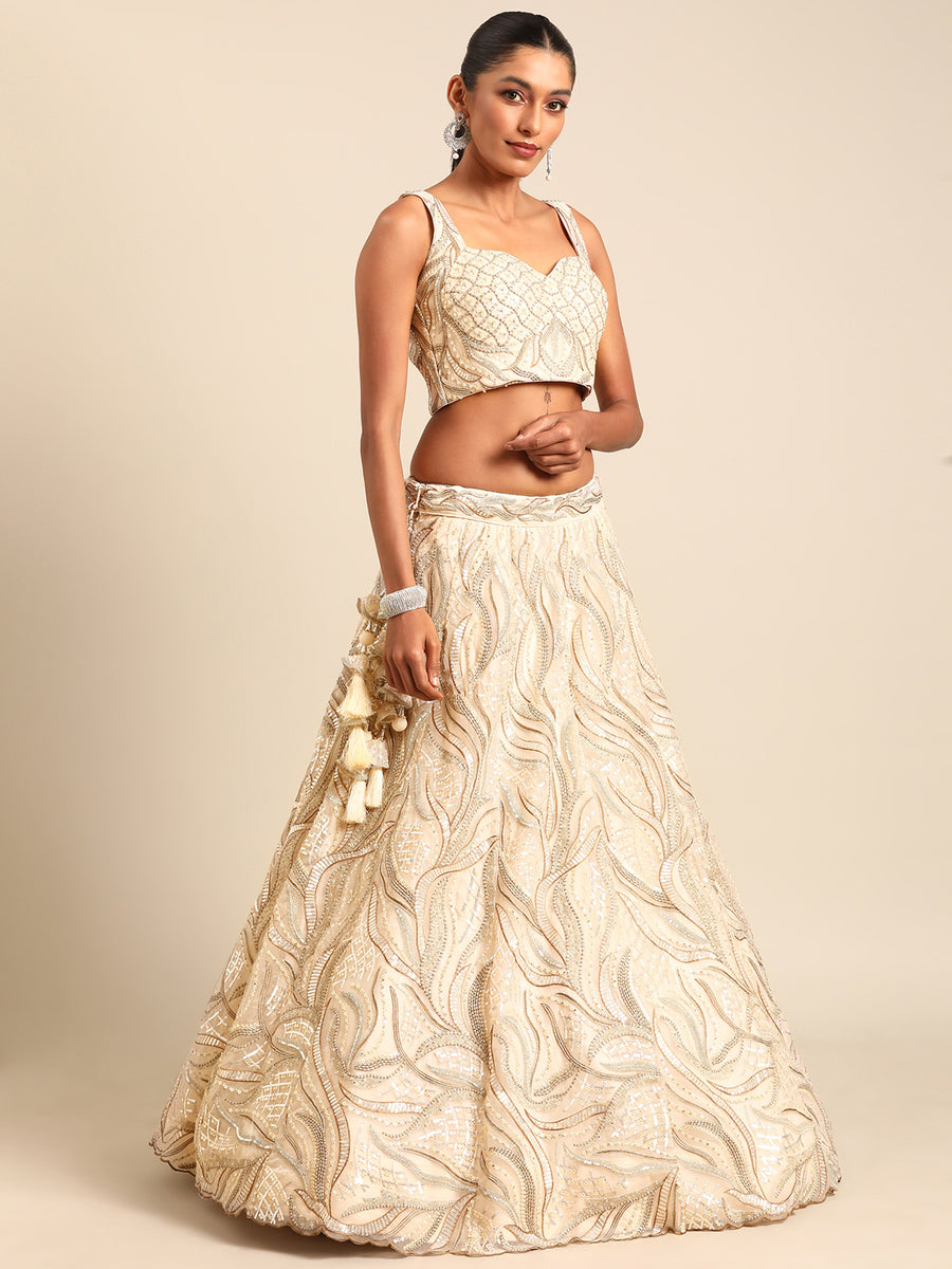 Zari Sequin Embroidered Crop top Lehenga with Bell Sleeves