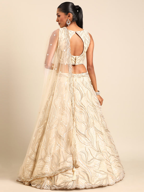 Captivating Cream Zari and Sequin Embroidered Lehenga Choli Set ClothsVilla
