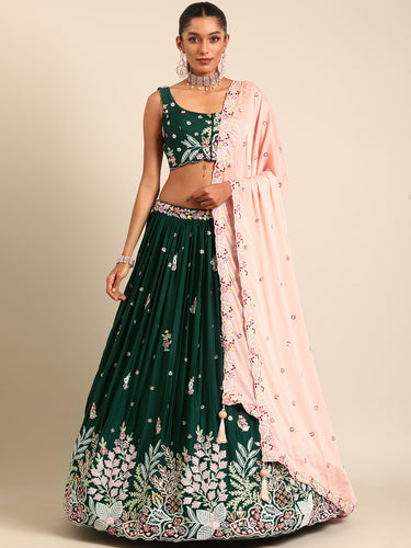 Captivating Green Sequinned Lehenga Choli Set - Mesmerize in Emerald Elegance ClothsVilla