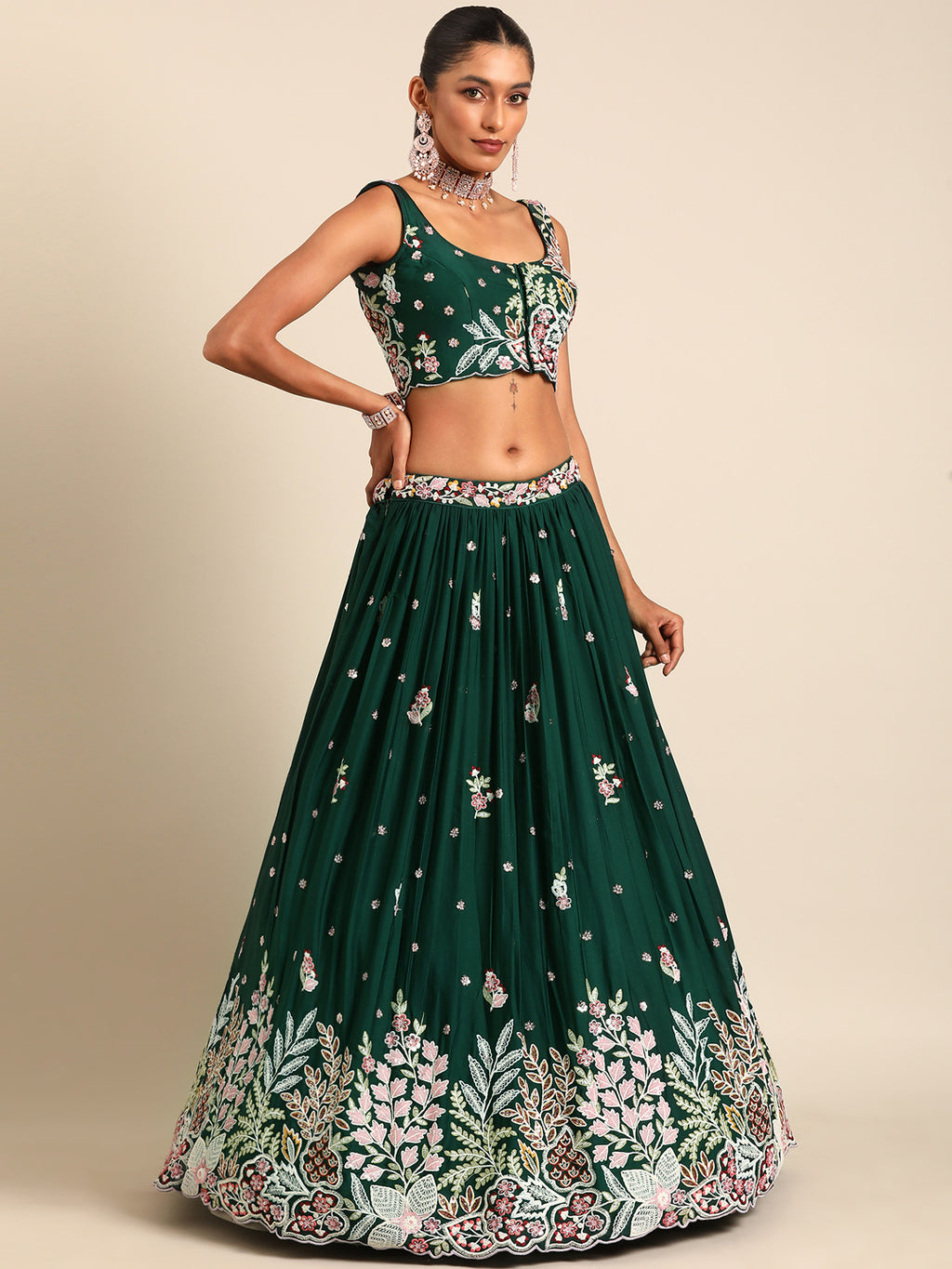 Captivating Green Sequinned Lehenga Choli Set - Mesmerize in Emerald Elegance ClothsVilla