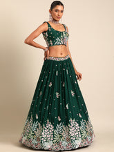Load image into Gallery viewer, Captivating Green Sequinned Lehenga Choli Set - Mesmerize in Emerald Elegance ClothsVilla