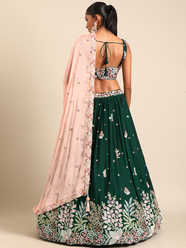 Captivating Green Sequinned Lehenga Choli Set - Mesmerize in Emerald Elegance ClothsVilla