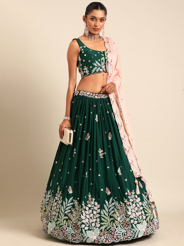 Captivating Green Sequinned Lehenga Choli Set - Mesmerize in Emerald Elegance ClothsVilla