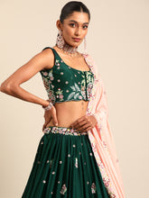 Load image into Gallery viewer, Captivating Green Sequinned Lehenga Choli Set - Mesmerize in Emerald Elegance ClothsVilla