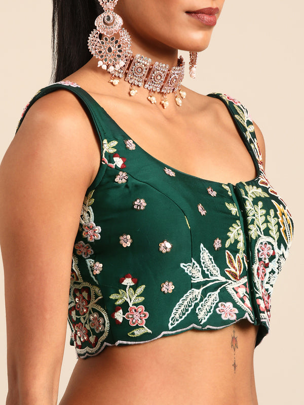 Captivating Green Sequinned Lehenga Choli Set - Mesmerize in Emerald Elegance ClothsVilla