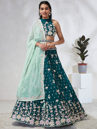 Captivating Green Sequinned Lehenga Choli Set - Mesmerize with Every Move ClothsVilla