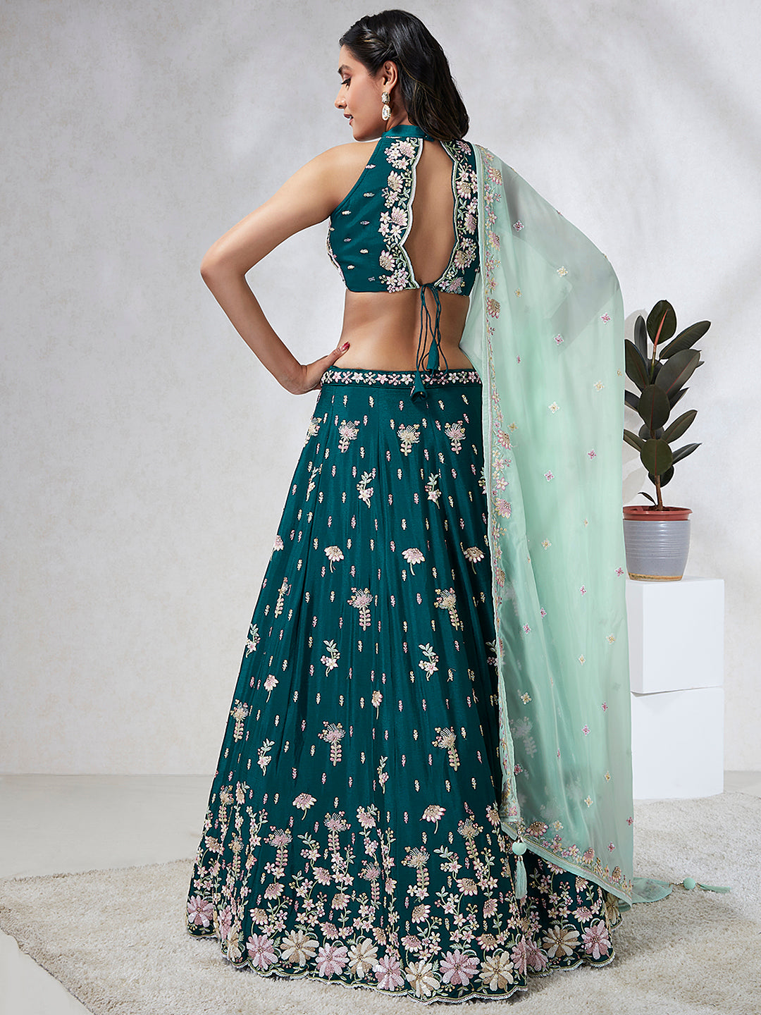 Captivating Green Sequinned Lehenga Choli Set - Mesmerize with Every Move ClothsVilla