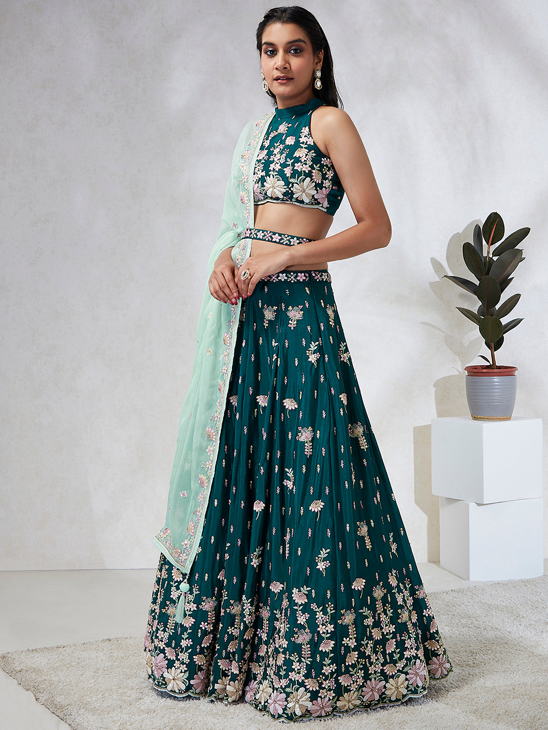 Captivating Green Sequinned Lehenga Choli Set - Mesmerize with Every Move ClothsVilla