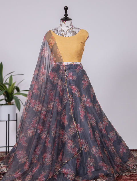 Captivating Grey Floral Lehenga Choli Set - Organza & Beglory Fabric ClothsVilla Main image