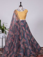 Load image into Gallery viewer, Captivating Grey Floral Lehenga Choli Set - Organza &amp; Beglory Fabric ClothsVilla