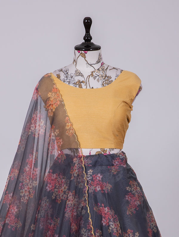 Captivating Grey Floral Lehenga Choli Set - Organza & Beglory Fabric ClothsVilla