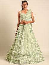 Load image into Gallery viewer, Captivating Lime Green Net Lehenga with Zari &amp; Sequin Embroidery ClothsVilla