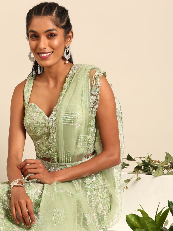 Captivating Lime Green Net Lehenga with Zari & Sequin Embroidery ClothsVilla
