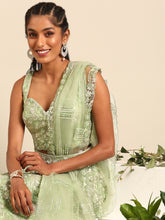 Load image into Gallery viewer, Captivating Lime Green Net Lehenga with Zari &amp; Sequin Embroidery ClothsVilla