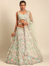 Load image into Gallery viewer, Captivating Lime Green Sequin Lehenga Choli Dupatta Set - Mesmerize with Mirrorwork and Thread Embroidery ClothsVilla