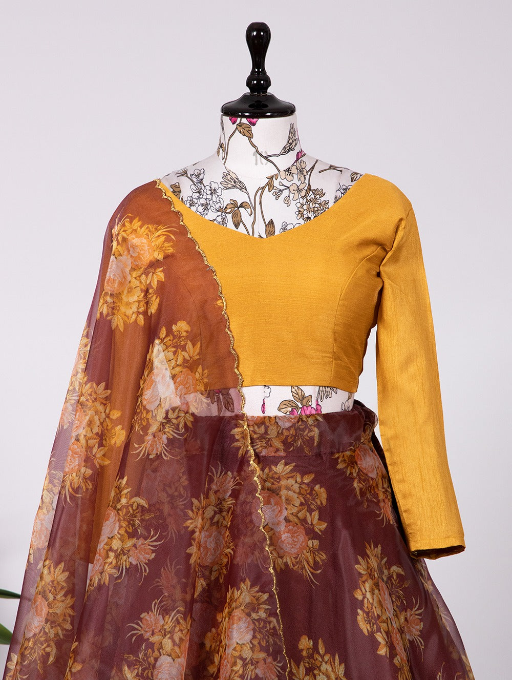 Captivating Maroon Floral Lehenga Choli Set - Organza & Beglory Fabric Secondary image