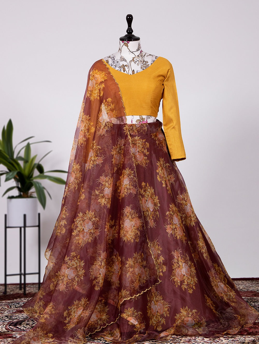 Captivating Maroon Floral Lehenga Choli Set - Organza & Beglory Fabric ClothsVilla Main image