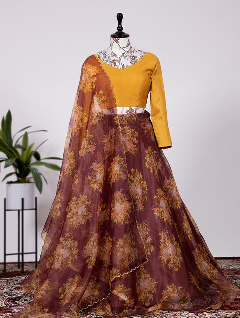 Captivating Maroon Floral Lehenga Choli Set - Organza & Beglory Fabric ClothsVilla Main image