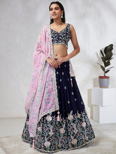 Load image into Gallery viewer, Captivating Navy Blue Sequinned Lehenga Choli Set with Mirror Work &amp; Embroidery ClothsVilla