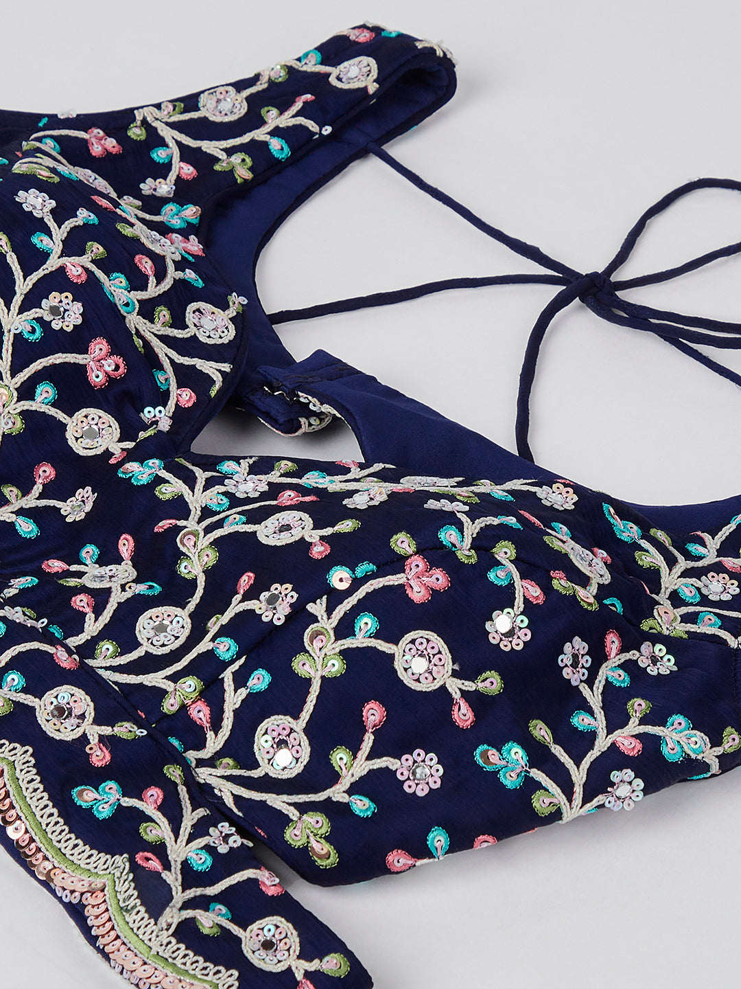 Captivating Navy Blue Sequinned Lehenga Choli Set with Mirror Work & Embroidery ClothsVilla