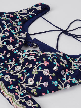 Captivating Navy Blue Sequinned Lehenga Choli Set with Mirror Work & Embroidery ClothsVilla