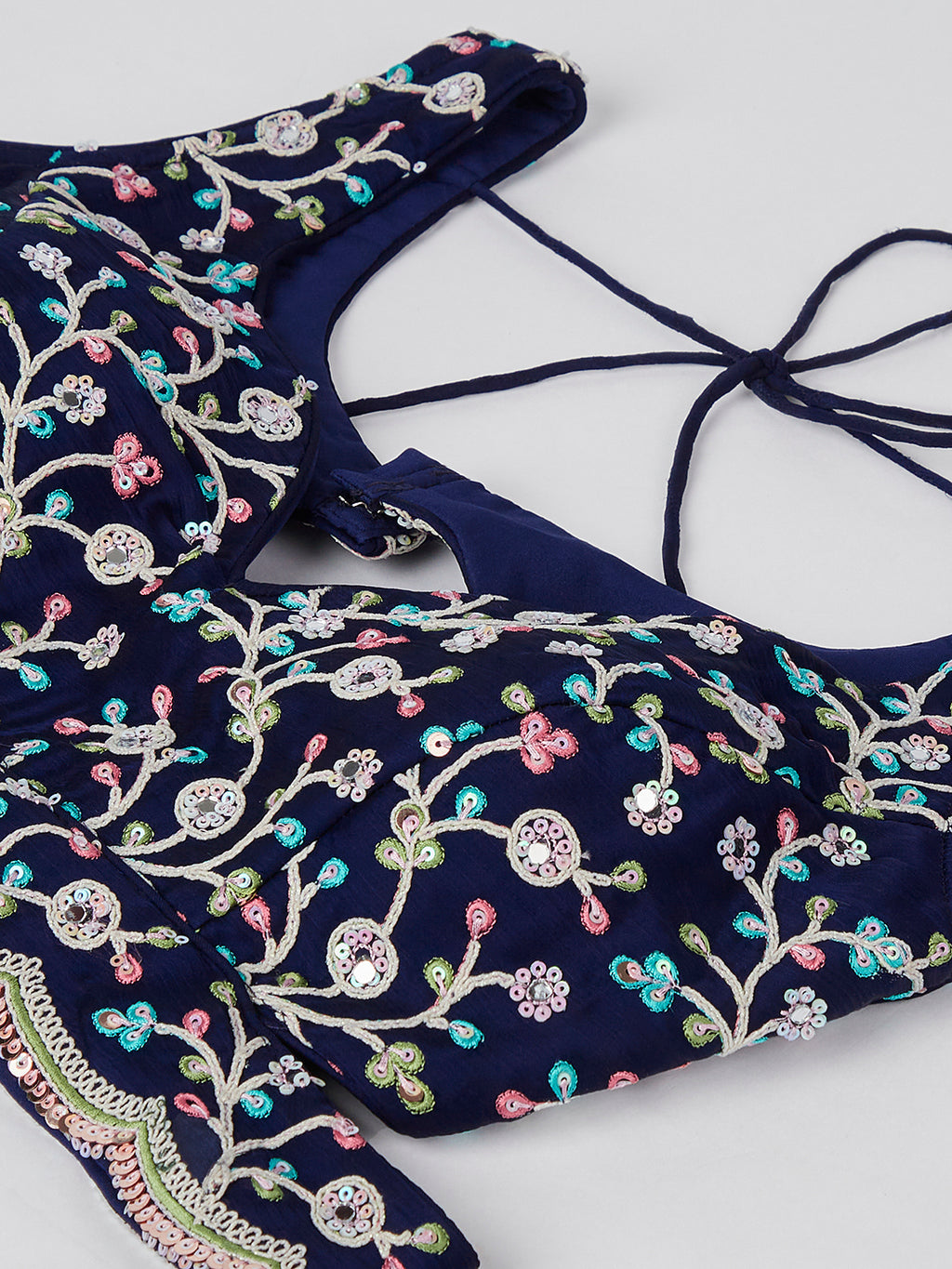 Captivating Navy Blue Sequinned Lehenga Choli Set with Mirror Work & Embroidery ClothsVilla