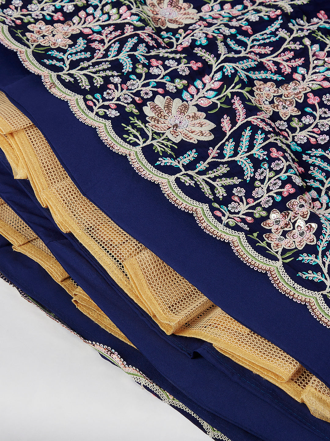 Captivating Navy Blue Sequinned Lehenga Choli Set with Mirror Work & Embroidery ClothsVilla