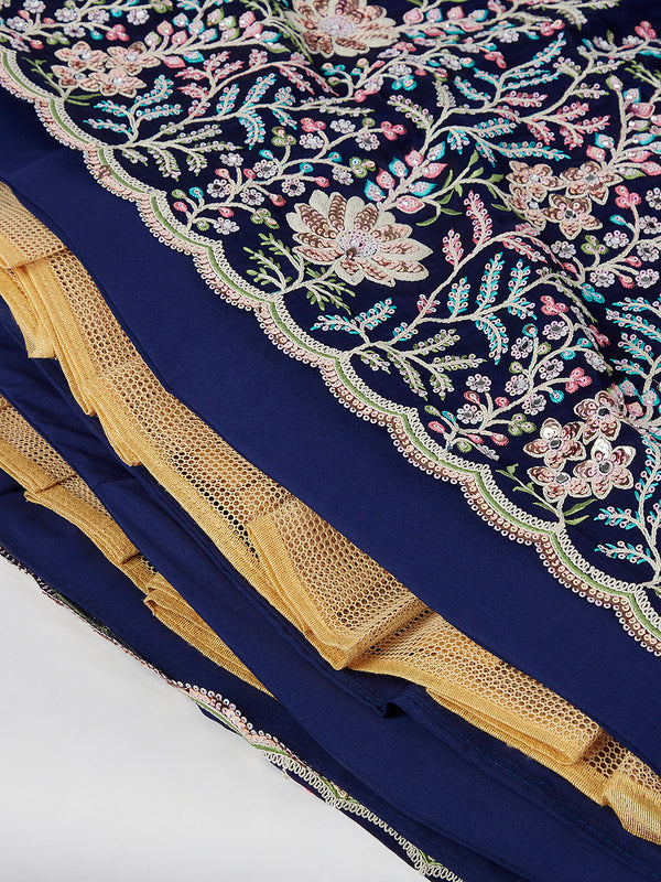 Captivating Navy Blue Sequinned Lehenga Choli Set with Mirror Work & Embroidery ClothsVilla