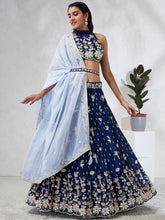 Load image into Gallery viewer, Captivating Navy Blue Sequinned Lehenga Choli Set with Thread Embroidery &amp; Organza Dupatta ClothsVilla