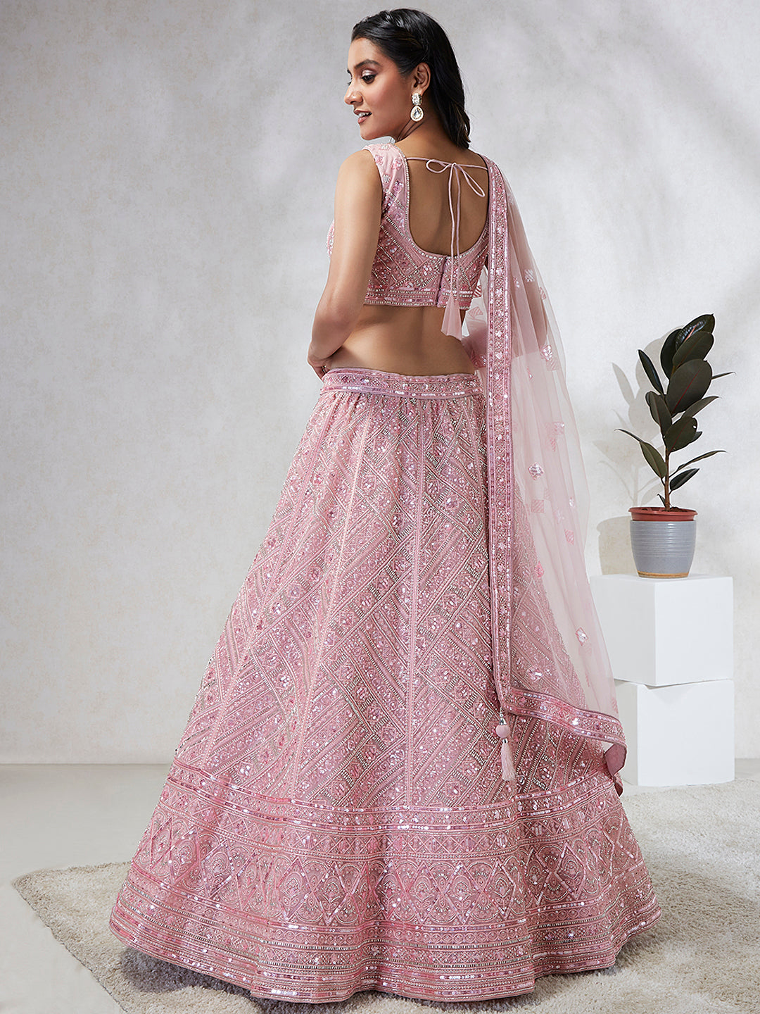 Captivating Pink Net Lehenga Choli Set with Cutdana, Sequins & Zardosi Embroidery ClothsVilla