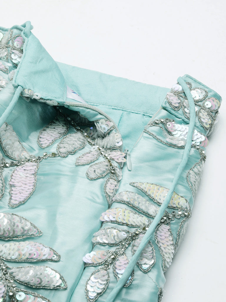 Captivating Turquoise Blue Organza Lehenga Choli Set with Sequin & Zarkan Embroidery ClothsVilla