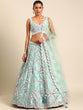 Load image into Gallery viewer, Captivating Turquoise Blue Organza Lehenga Choli Set with Sequin &amp; Zarkan Embroidery ClothsVilla