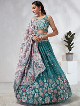 Load image into Gallery viewer, Captivating Turquoise Blue Sequinned Lehenga Choli Set - Mesmerize in Multicolored Embroidered Elegance ClothsVilla