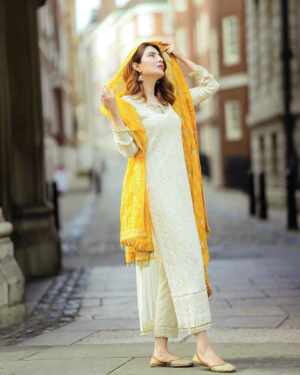 Captivating White Designer Party Wear Heavy Faux Georgette Top, Palazzo & Dupatta Set ClothsVilla Main image