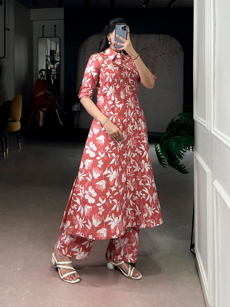 Carmine Printed Top & Bottom Set Clothsvilla