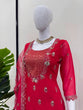 Load image into Gallery viewer, Carmine Red Elegant Faux Georgette 3-Piece Sharara Set with Thread &amp; Sequin Work ClothsVilla