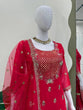 Load image into Gallery viewer, Carmine Red Elegant Faux Georgette 3-Piece Sharara Set with Thread &amp; Sequin Work ClothsVilla