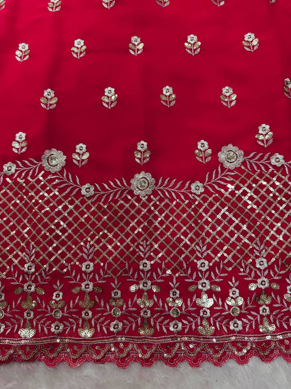 Carmine Red Elegant Faux Georgette 3-Piece Sharara Set with Thread & Sequin Work ClothsVilla