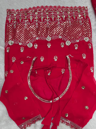 Carmine Red Elegant Faux Georgette 3-Piece Sharara Set with Thread & Sequin Work ClothsVilla