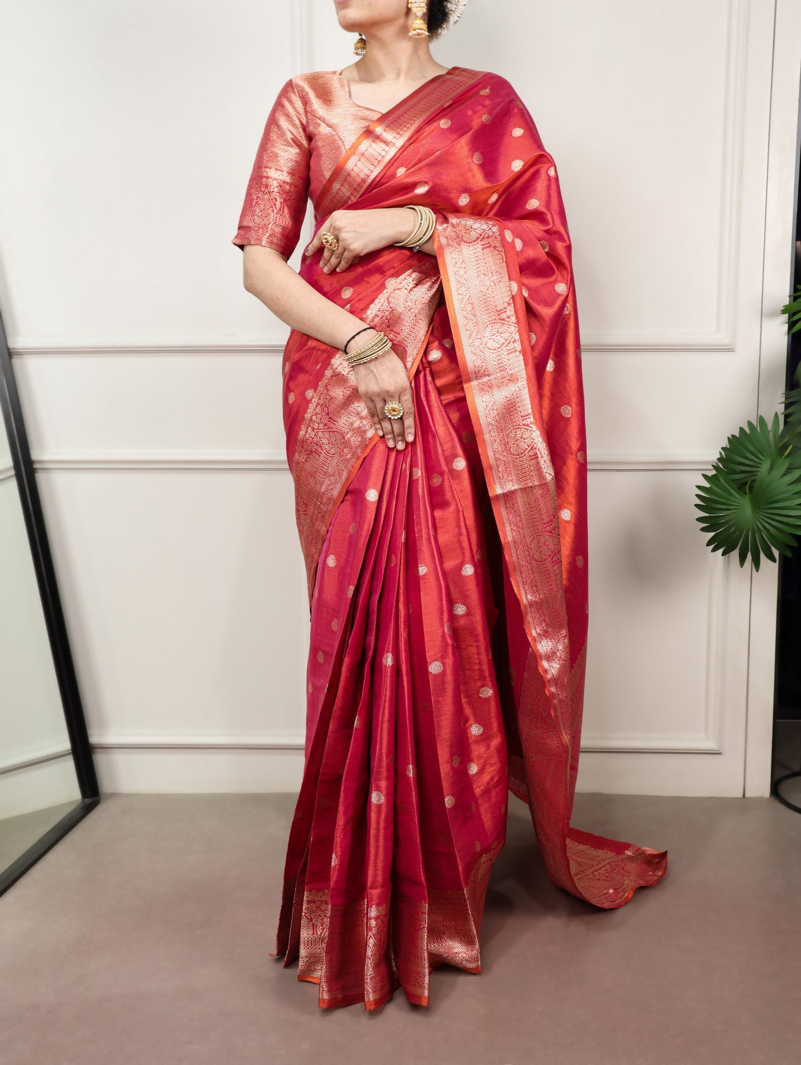 Carmine Red Traditional Kasavu Saree ClothsVilla