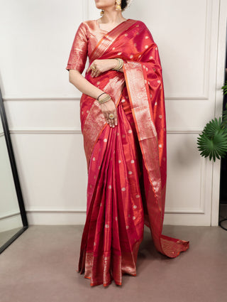 Carmine Red Traditional Kasavu Saree ClothsVilla