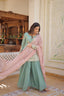 Cascade Green Stunning Faux Georgette Kurti-Palazzo-Dupatta Set with Sequin & Thread Embroidery ClothsVilla