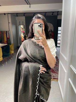 Celebrate in Style with our Black Color Exquisite Arca Work Gadwal Chex Saree Collection ClothsVilla